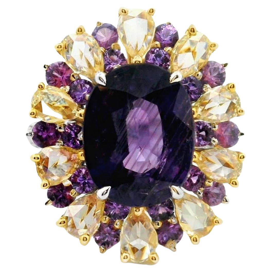 Anillo de oro blanco de 18 quilates con diamante zafiro púrpura sin calor de 6,17 quilates, certificado GIA