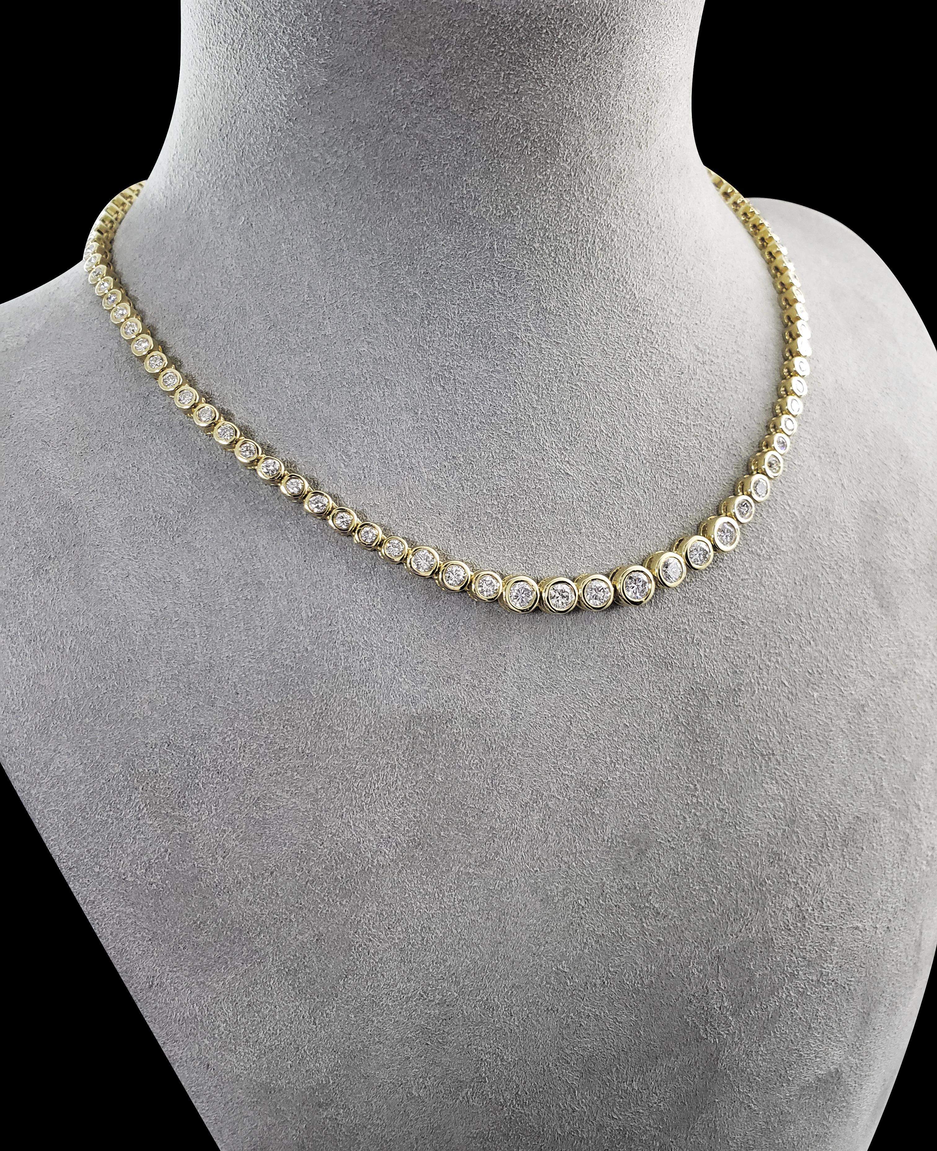 Contemporary Roman Malakov 6.17 Carat Round Diamond Bezel Rivieré Necklace