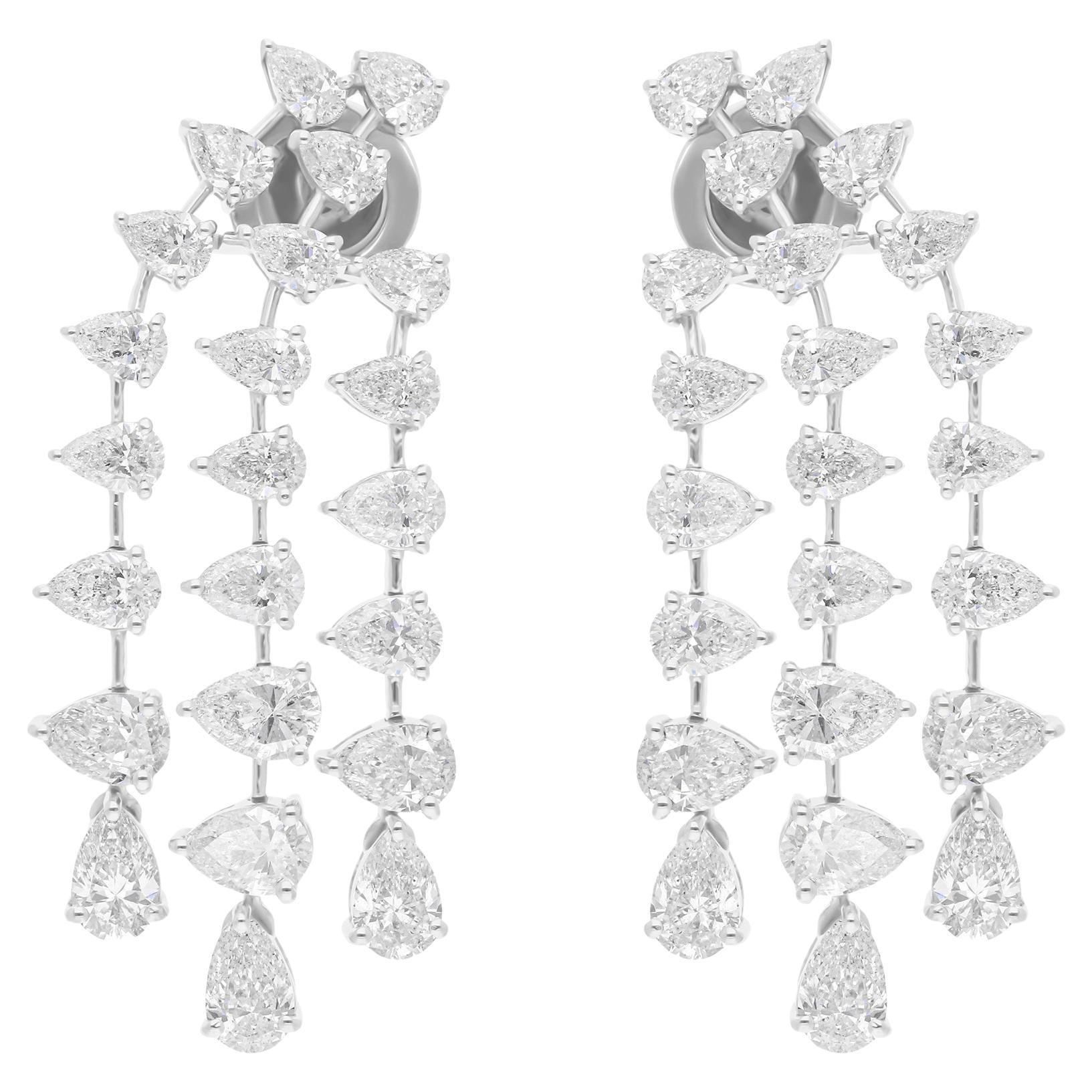 Boucles d'oreilles chandelier en or blanc 14 carats avec diamants poire de 6,17 carats SI/H