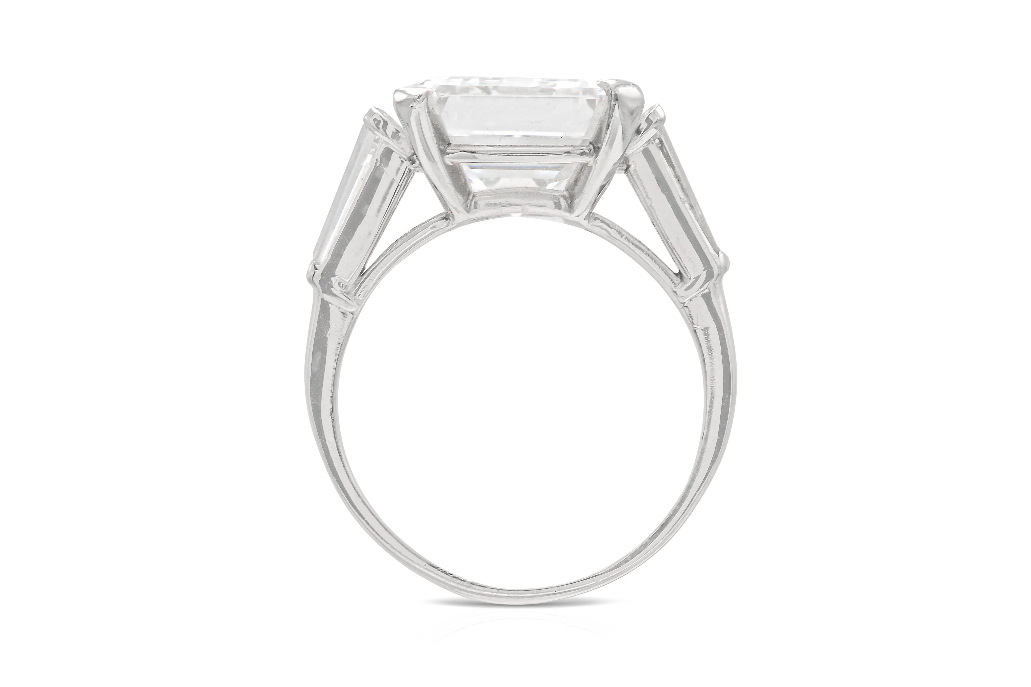 Women's 6.17 Carat Square Emerald Cut Diamond Engagement Ring For Sale