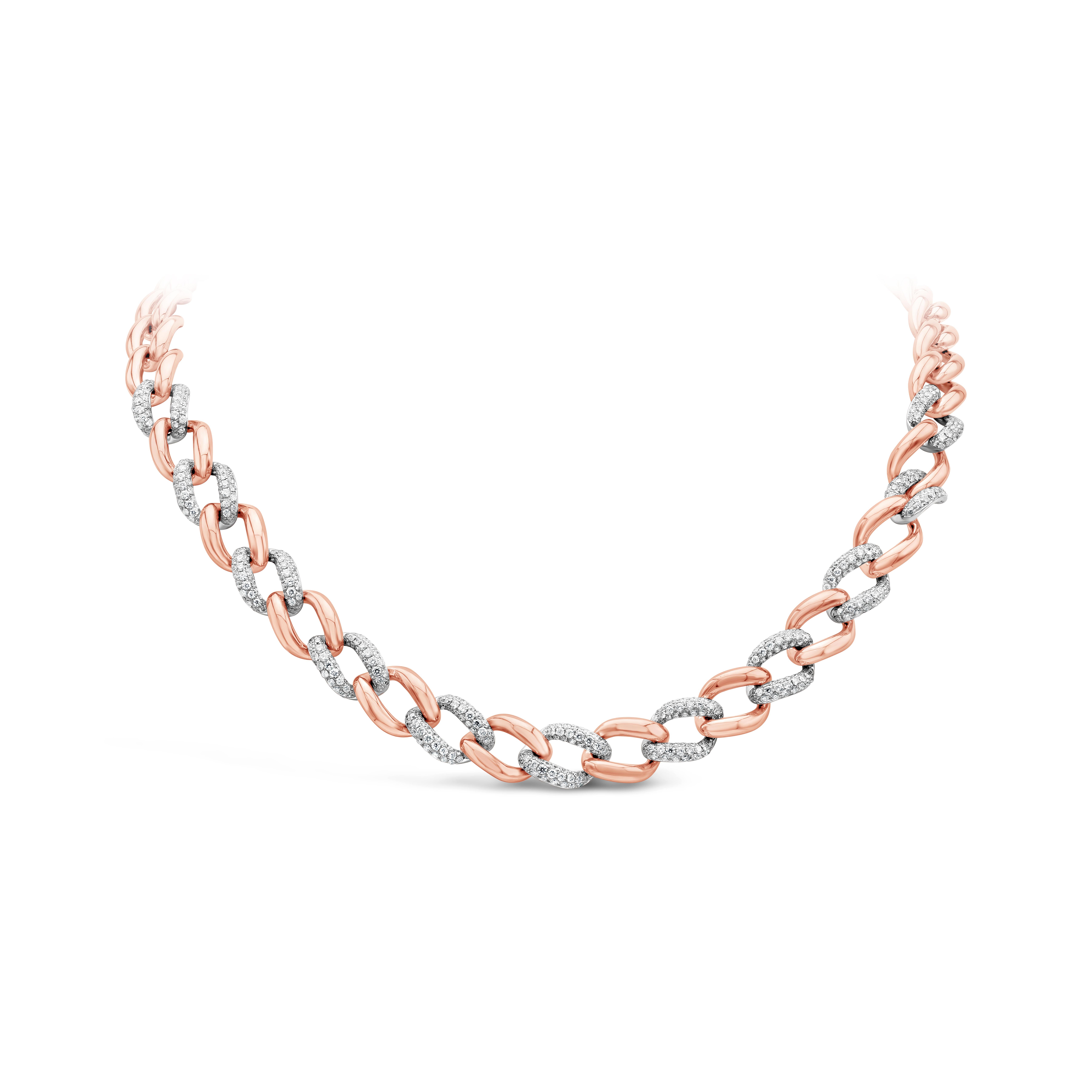6.17 Carats Total Large Link Diamond Necklace in 18 Karat Rose Gold