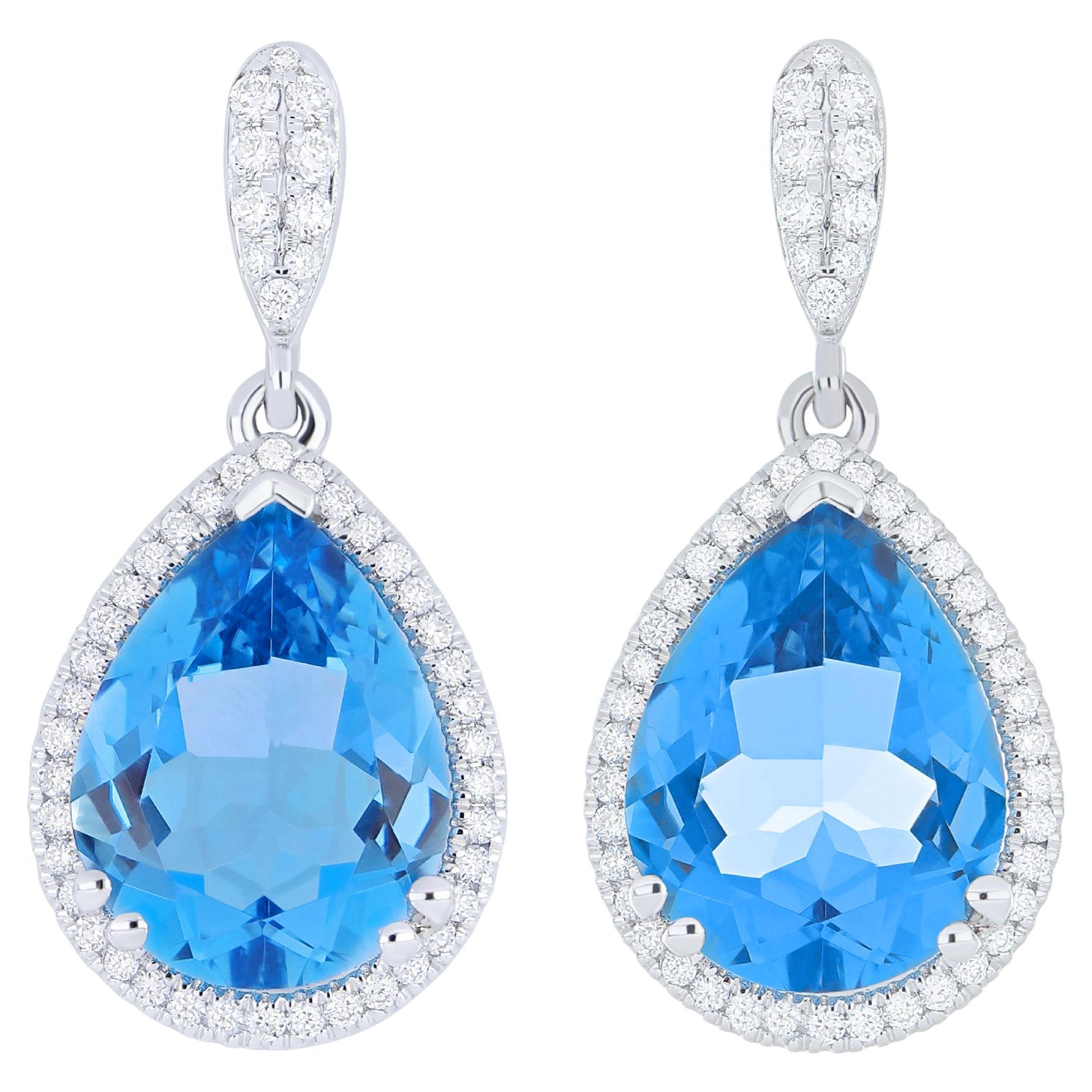 Orecchino a goccia con diamante e topazio blu svizzero da 6,17 carati in oro bianco 18 carati