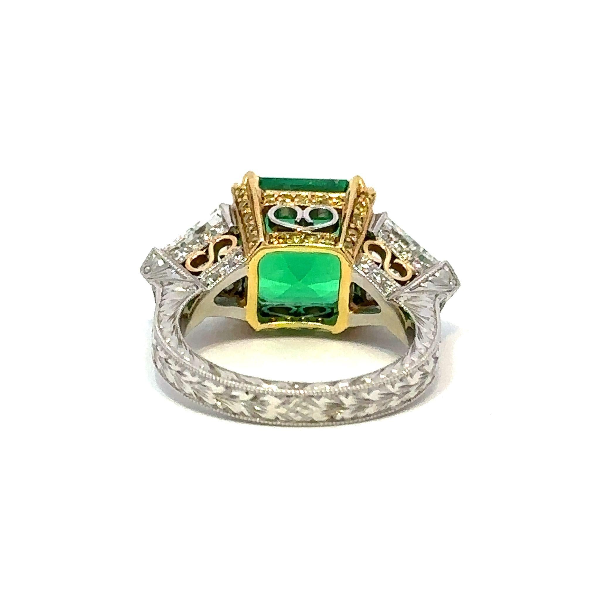 Emerald Cut 6.18 Carat AGL/AGTA Certified Colombian Emerald and Diamond Ring  For Sale