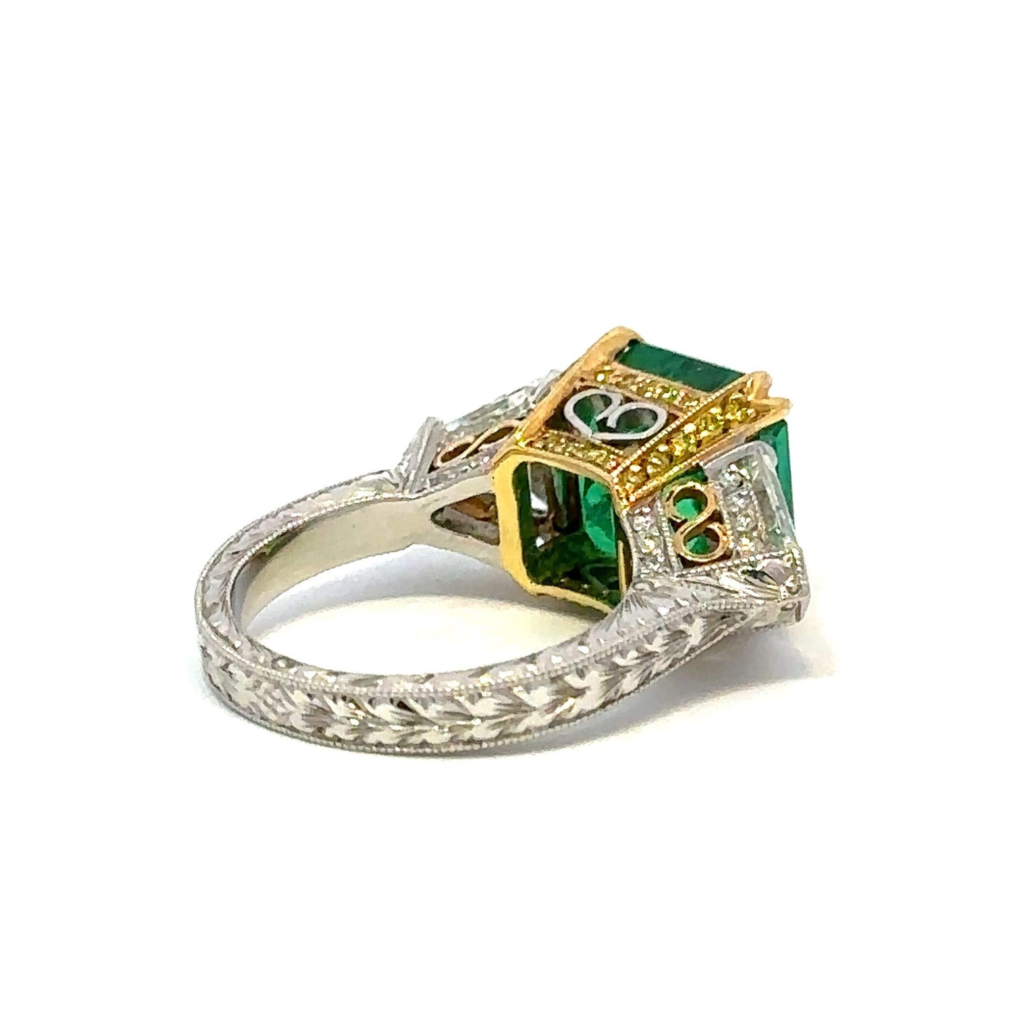 6.18 Carat AGL/AGTA Certified Colombian Emerald and Diamond Ring  In Good Condition For Sale In Houston, TX