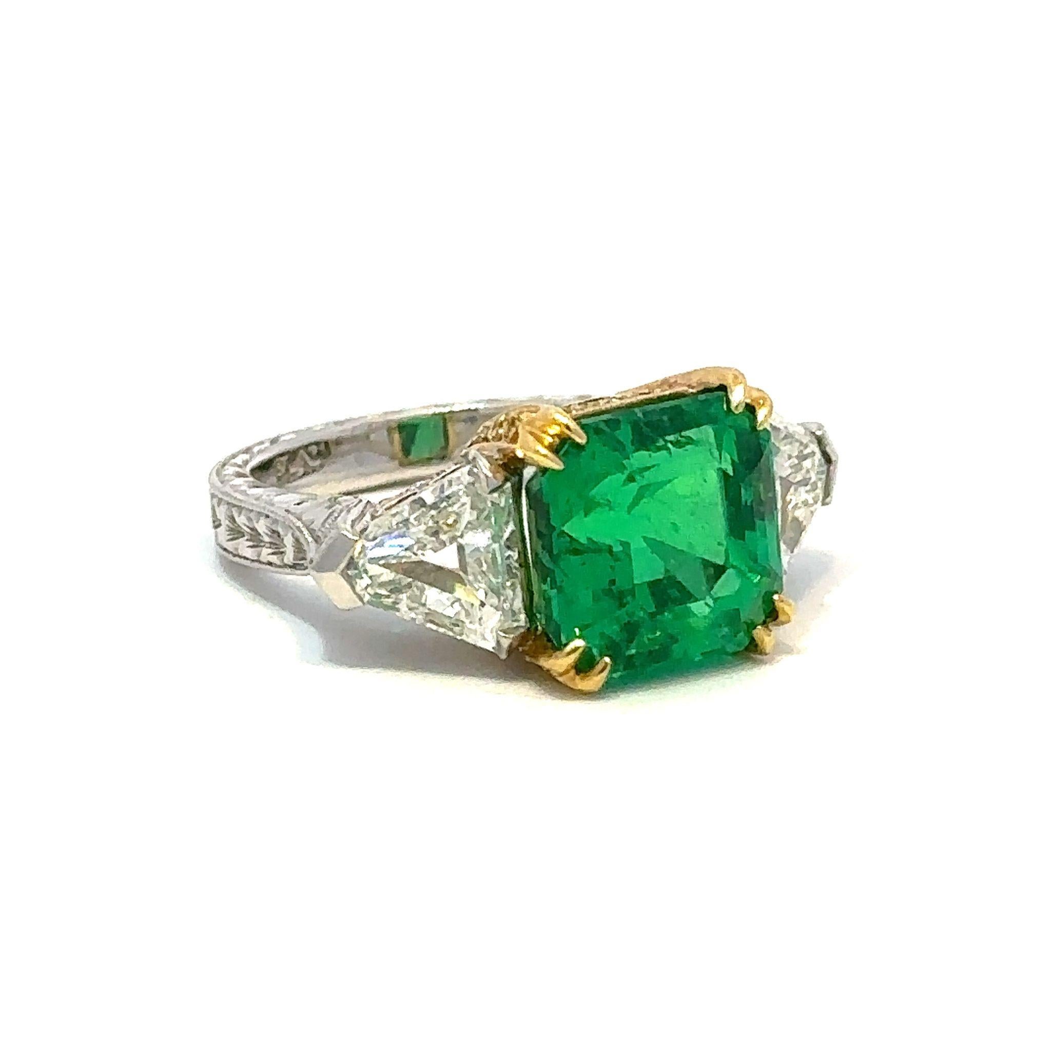 6.18 Carat AGL/AGTA Certified Colombian Emerald and Diamond Ring  For Sale 1