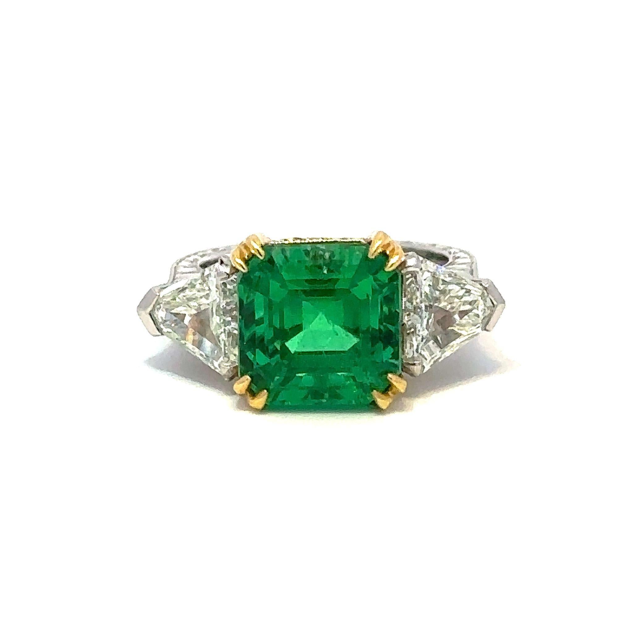 6.18 Carat AGL/AGTA Certified Colombian Emerald and Diamond Ring  For Sale 2