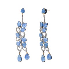 61.8 Carat Diamond and Sapphire Dangle Earrings