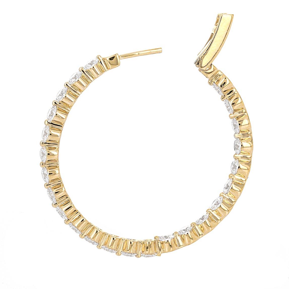 Modern 6.18 Carat Yellow Gold Inside Out Diamond Hoop Earrings