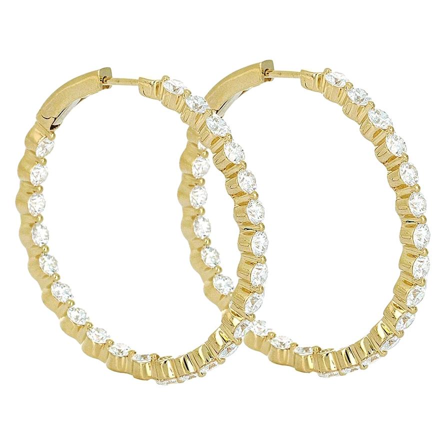 6.18 Carat Yellow Gold Inside Out Diamond Hoop Earrings