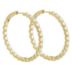 6.18 Carat Yellow Gold Inside Out Diamond Hoop Earrings