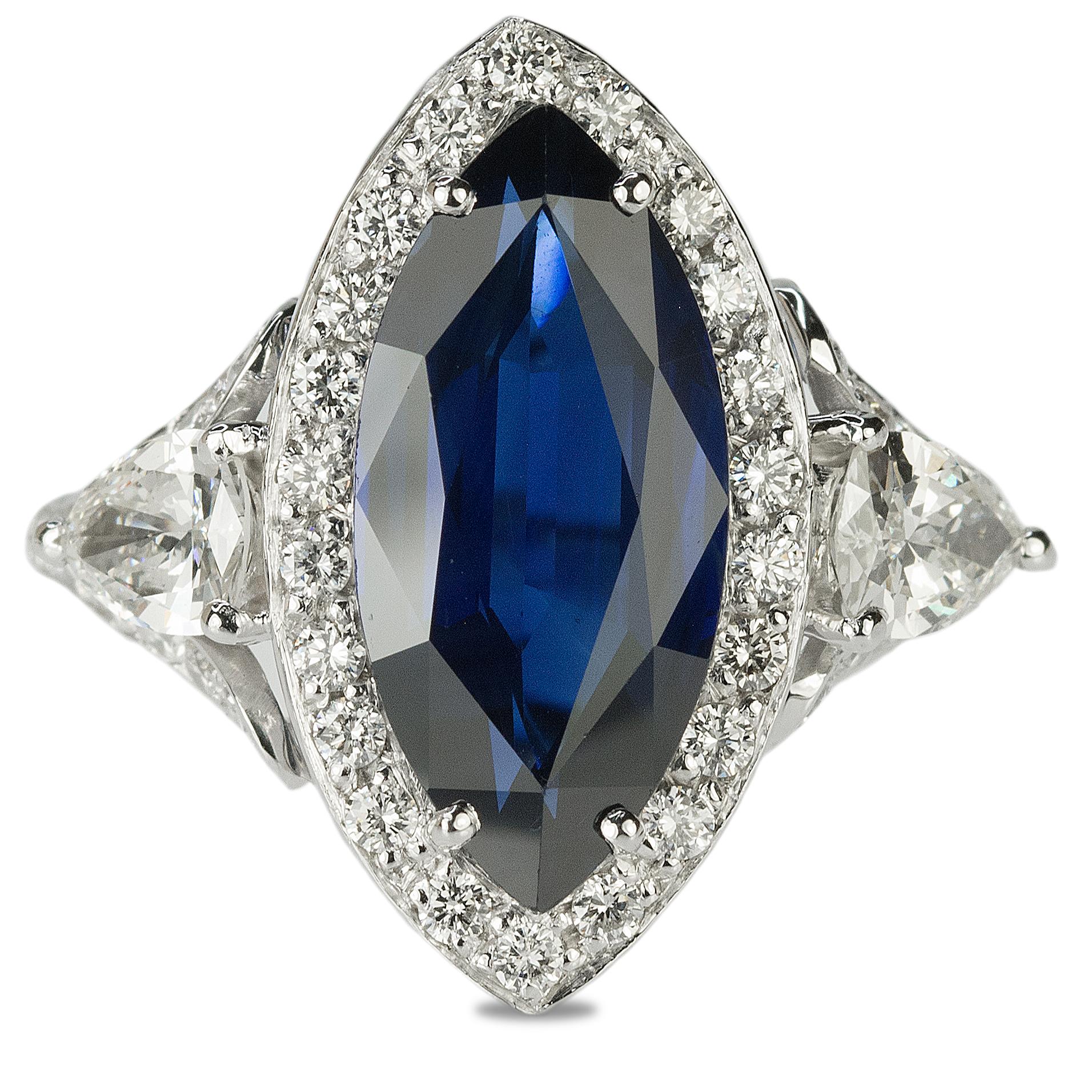 Platinring mit 6,18 Karat Saphir im Marquise-Schliff und Diamant im Zustand „Hervorragend“ in Sarasota, FL