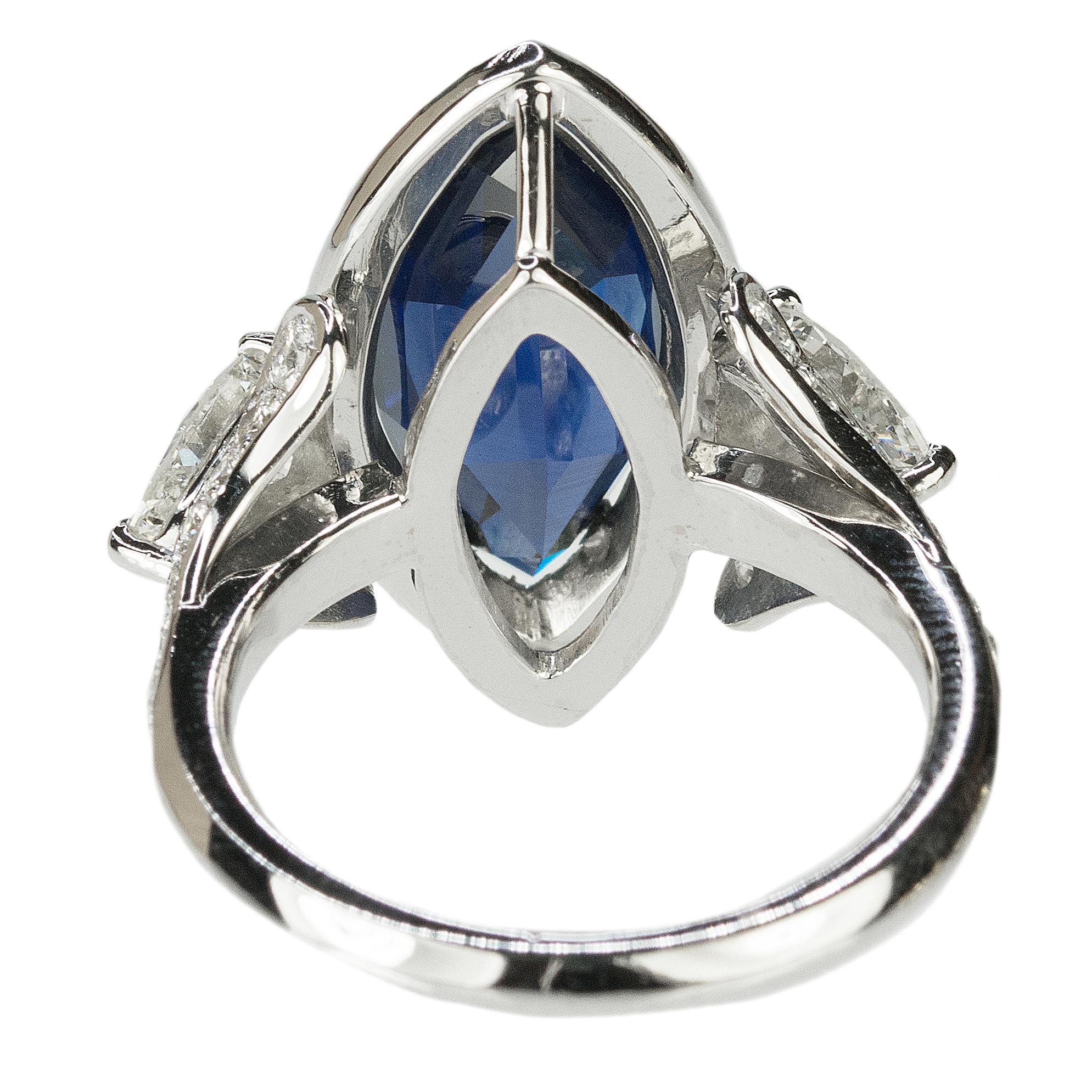 6.18 Carat Marquise Cut Sapphire Diamond Platinum Ring For Sale at 1stDibs