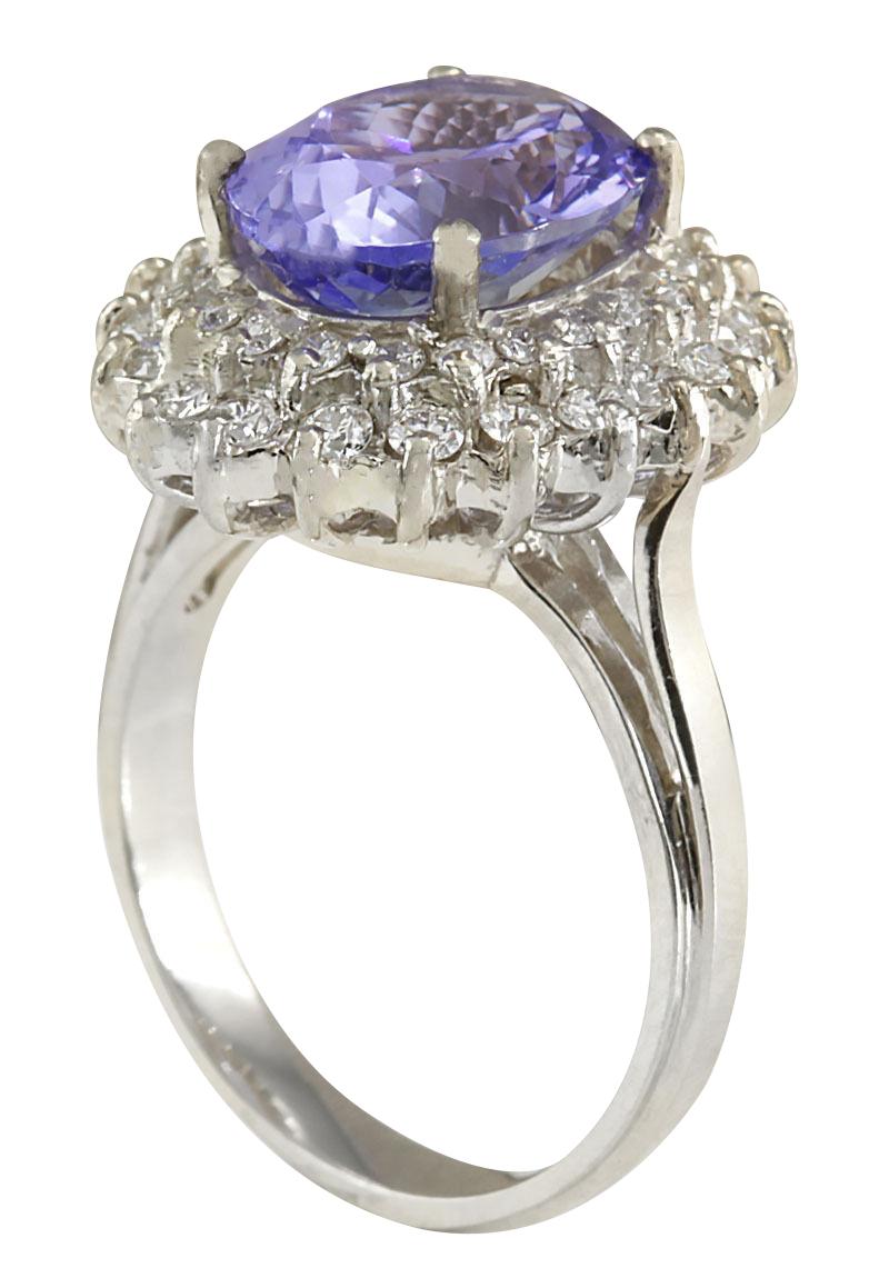 Modern Natural Tanzanite Diamond Ring In 14 Karat White Gold  For Sale