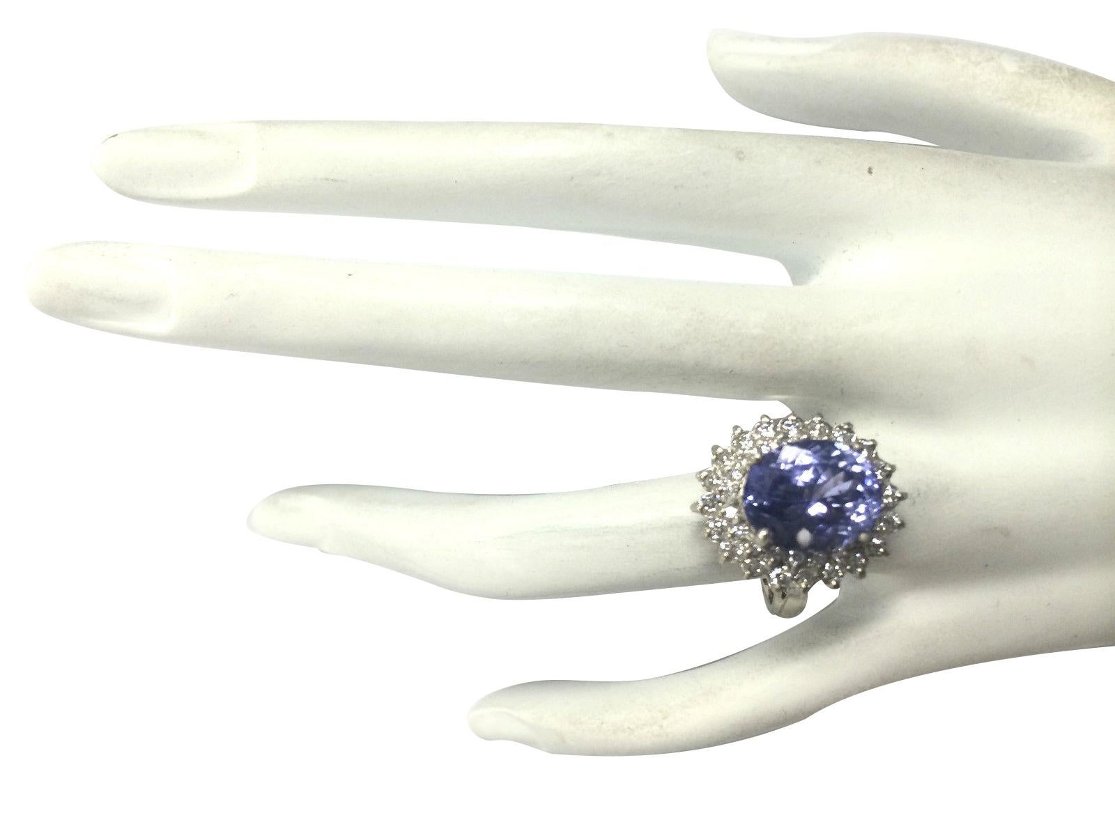 Oval Cut Natural Tanzanite Diamond Ring In 14 Karat White Gold  For Sale