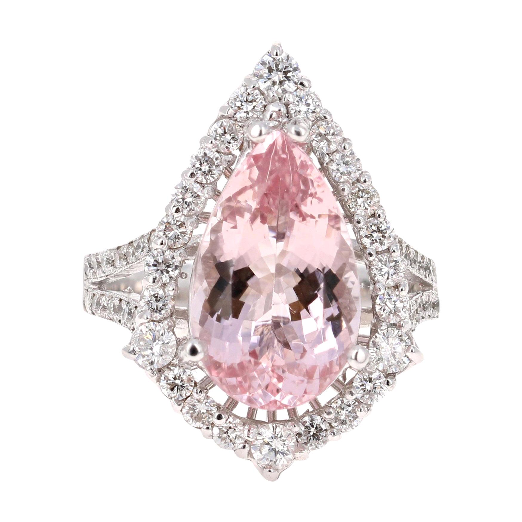 6.18 Carat Pink Morganite Diamond White Gold Engagement Ring