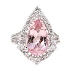 6.18 Carat Pink Morganite Diamond 18 Karat White Gold Engagement Ring