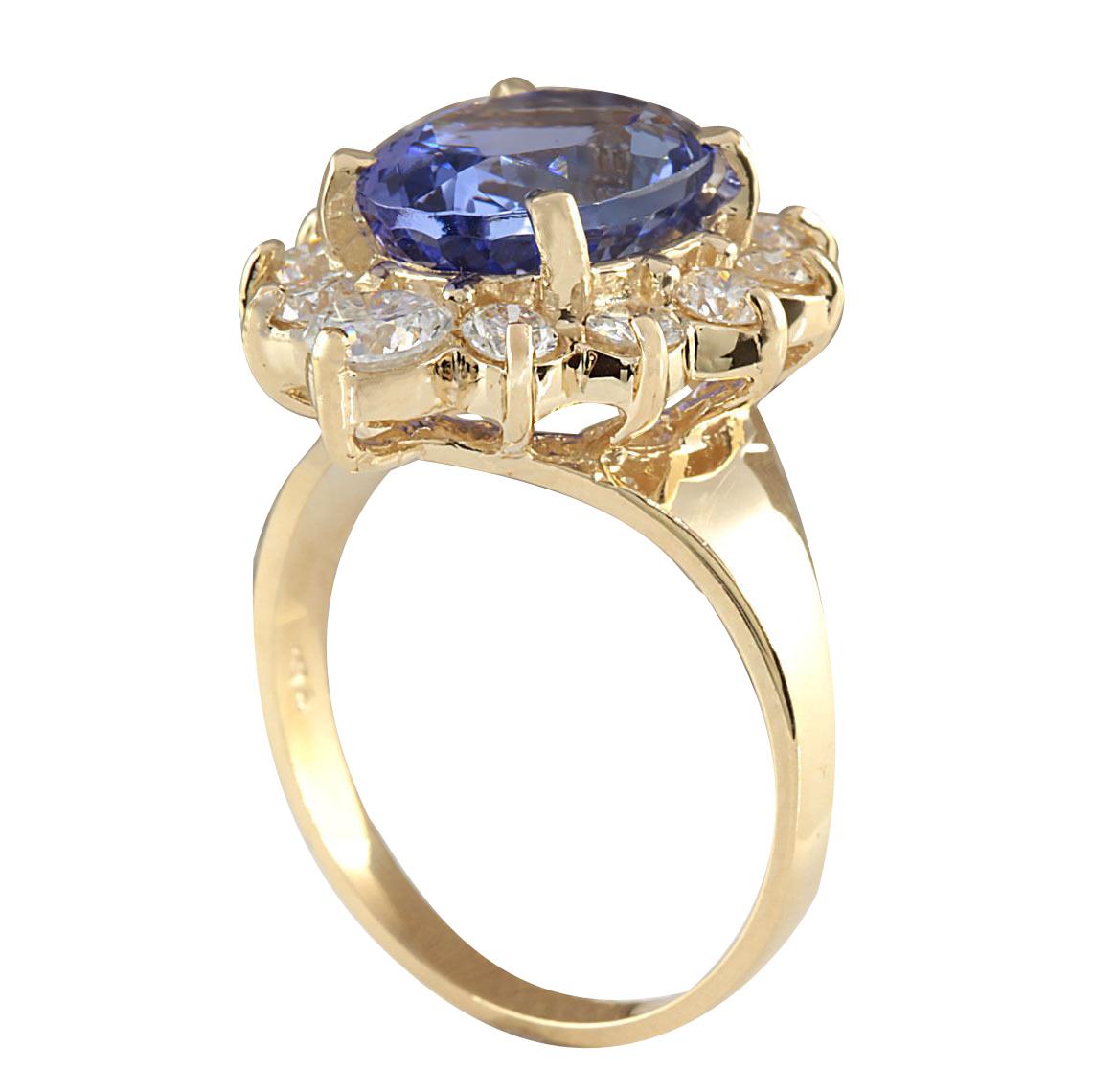 Modern Natural Tanzanite Diamond Ring In 14 Karat Yellow Gold  For Sale