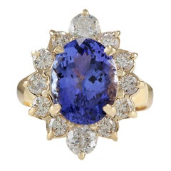 Bague en or jaune 14 carats avec tanzanite naturelle et diamants 