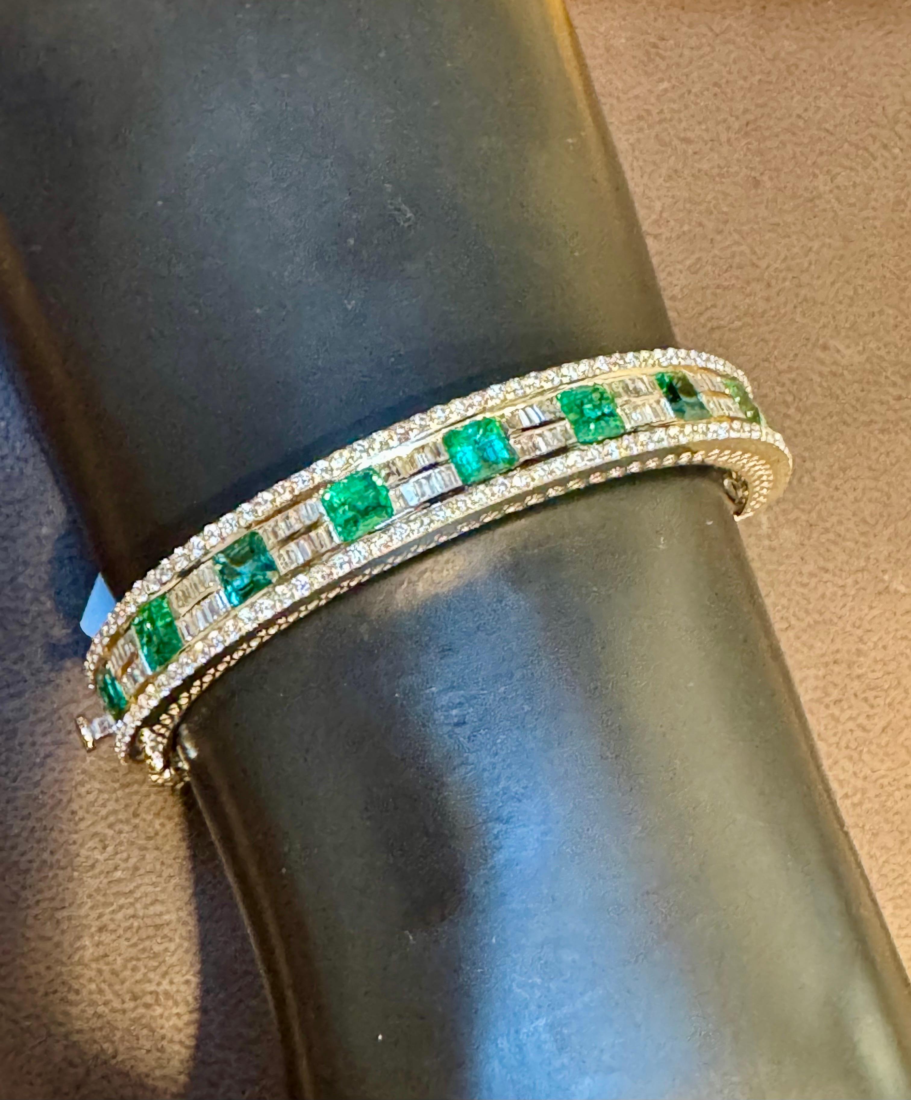 6,18 Karat natürlicher sambischer Smaragd und 1,54 Karat Diamant-Armreif aus 14k Gold im Angebot 2