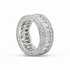 Roman Malakov 6.18 Carat Emerald & Round Cut Diamond Three-Row Wedding Band