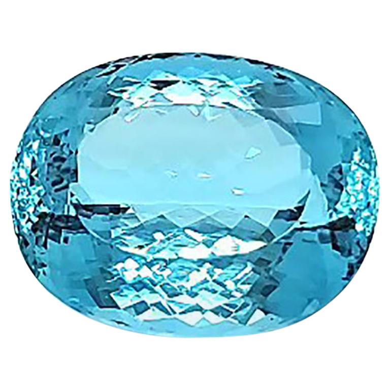 61.84 Carat Intense Blue Oval Aquamarine Natural Gemstone For Sale