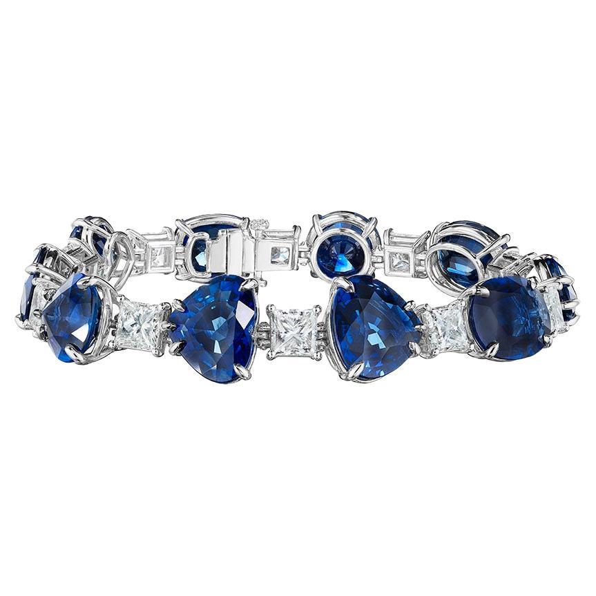 61.85ct Mixed Shape Certified Sapphire & Diamond Bracelet in 18KT Gold For Sale