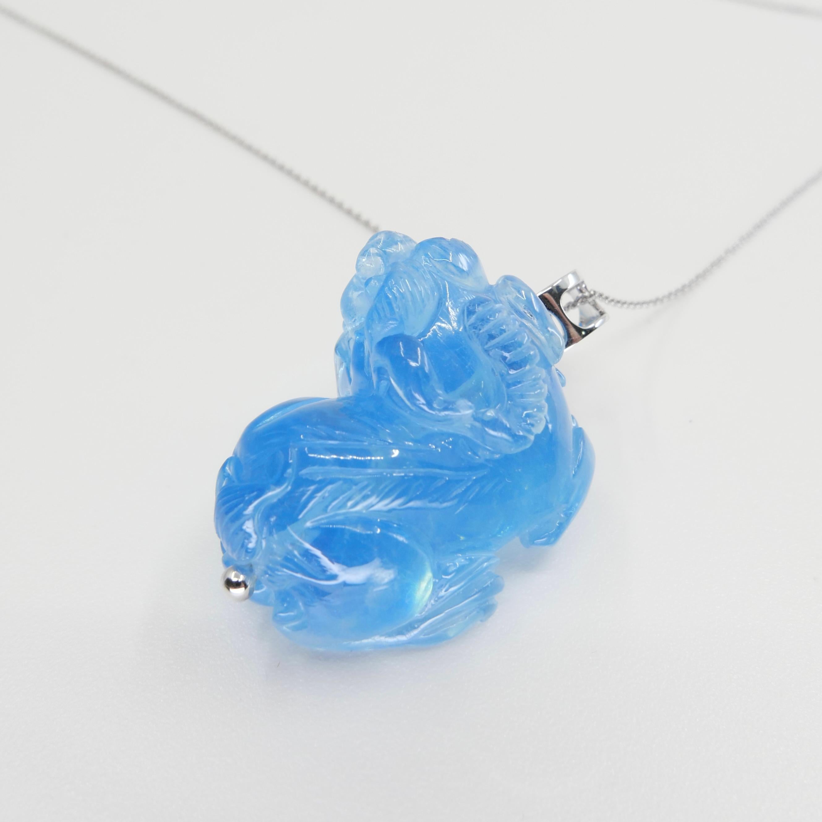 61.88 Cts Lucky Aquamarine Pi Xiu Pendant, Santa Maria Blue, Transparent Clean For Sale 4