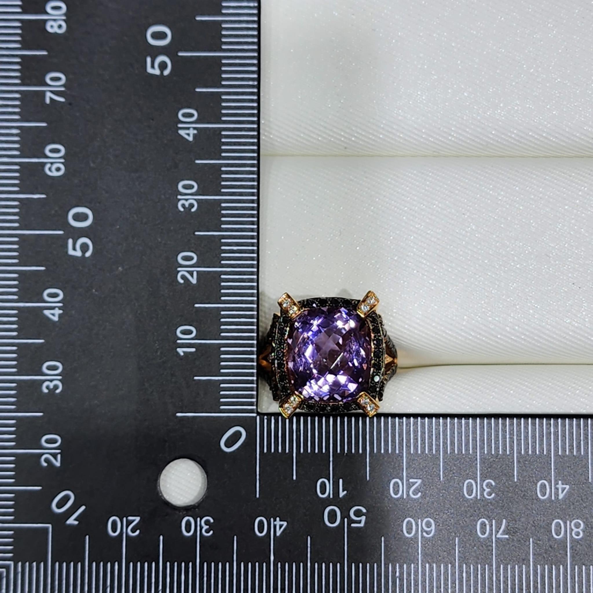 6.18Ct Amethyst Black Diamond Cocktail Ring in 18 Karat Rose Gold 1