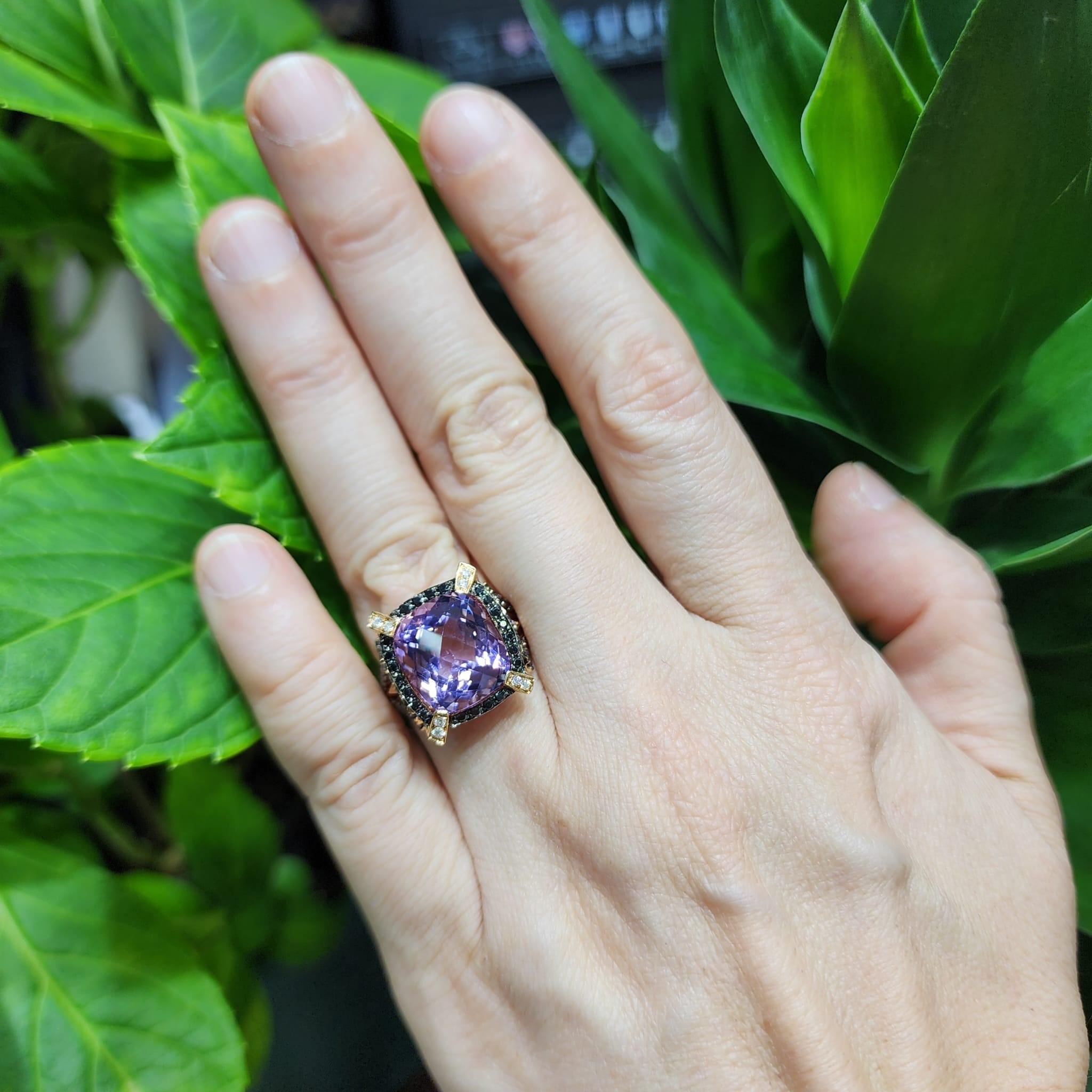 6.18Ct Amethyst Black Diamond Cocktail Ring in 18 Karat Rose Gold 3