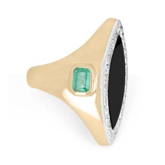 6.18tcw 14K Black Onyx, Diamond & Natural Emerald Accent Gold Cocktail Ring