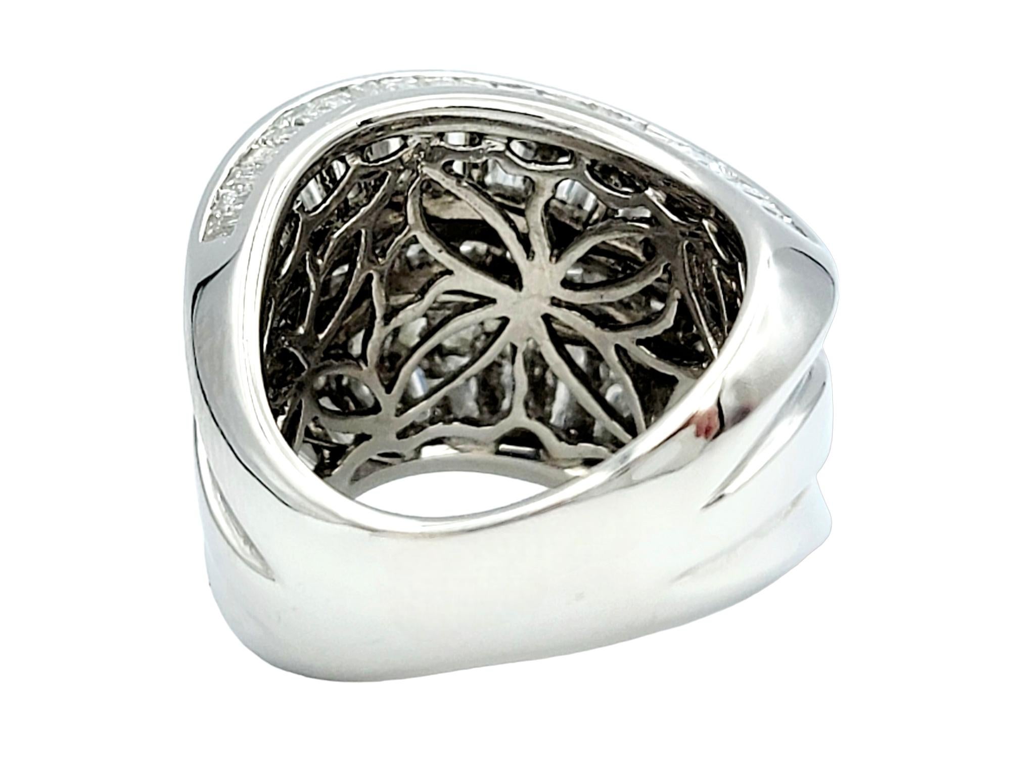 Baguette Cut 6.19 Carat Baguette & Princess Cut Diamond Wide Wave Style Band Ring in Platinum For Sale