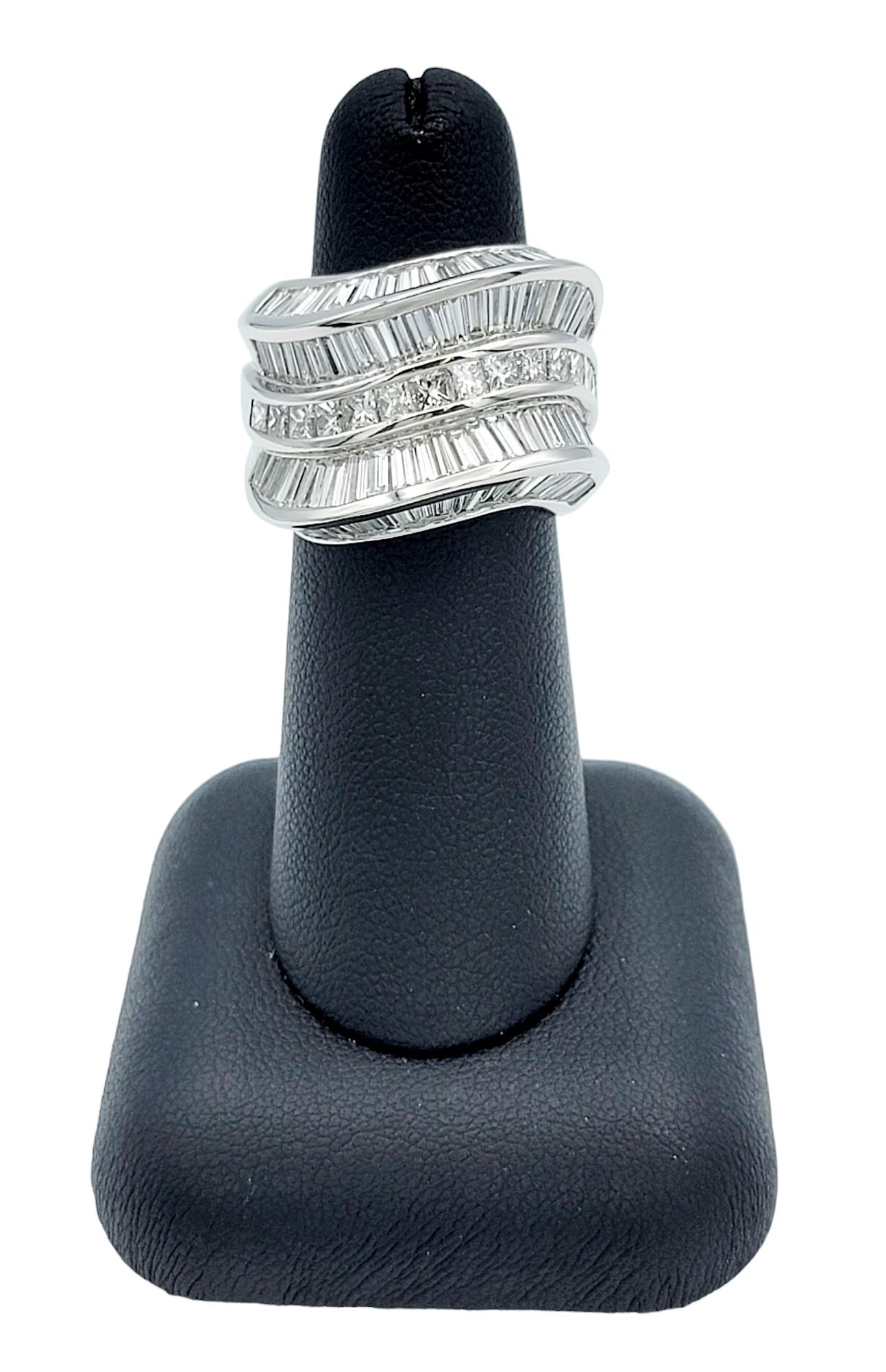 6.19 Carat Baguette & Princess Cut Diamond Wide Wave Style Band Ring in Platinum For Sale 1