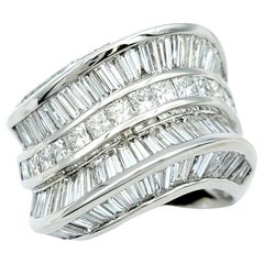 Used 6.19 Carat Baguette & Princess Cut Diamond Wide Wave Style Band Ring in Platinum