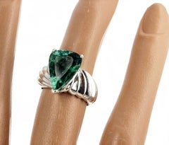AJD Brilliant Gorgeous Rare 6.19Ct Green Tourmaline Silver Cocktail Ring