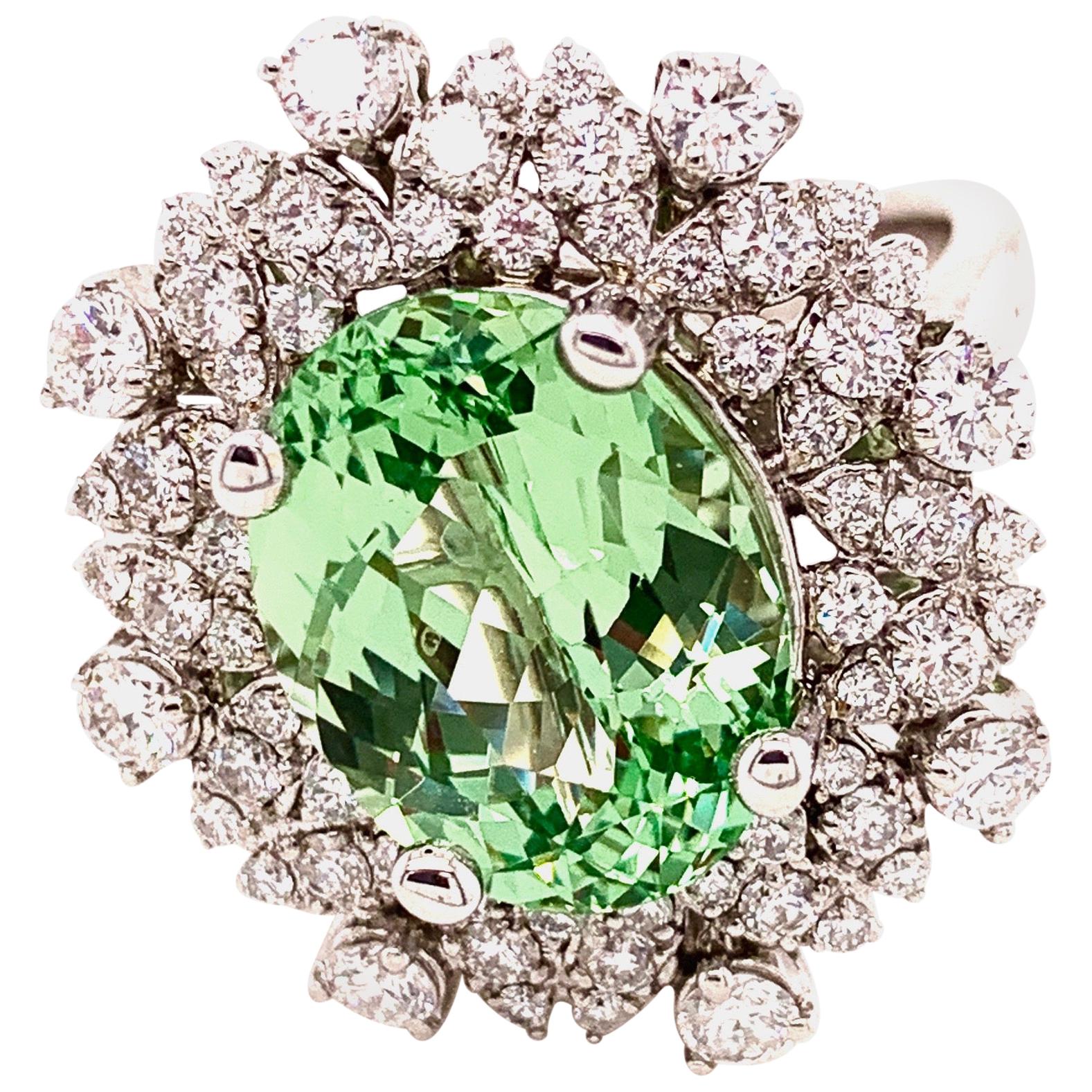 6.19 Ct Merelani Mint Grossular Garnets 'Tsavorite' -  Diamond 18k Gold Ring