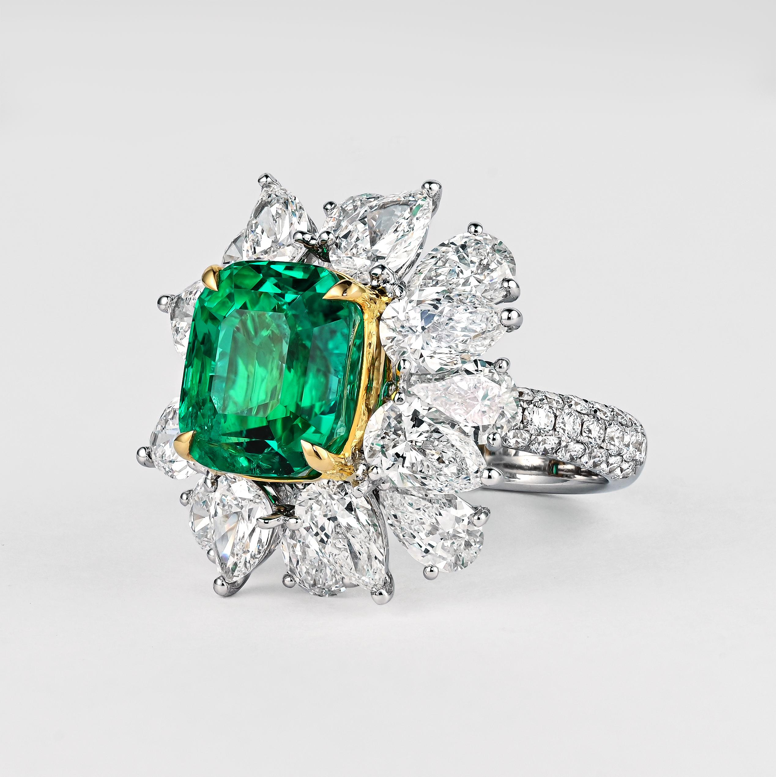 6,19 Karat kein Öl kolumbianischen Smaragd Ring AGL zertifiziert (Kissenschliff) im Angebot
