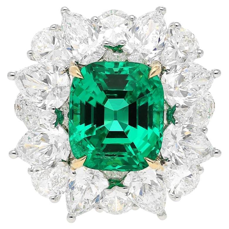 6.19 Carat No Oil Colombian Emerald Ring AGL Certified For Sale