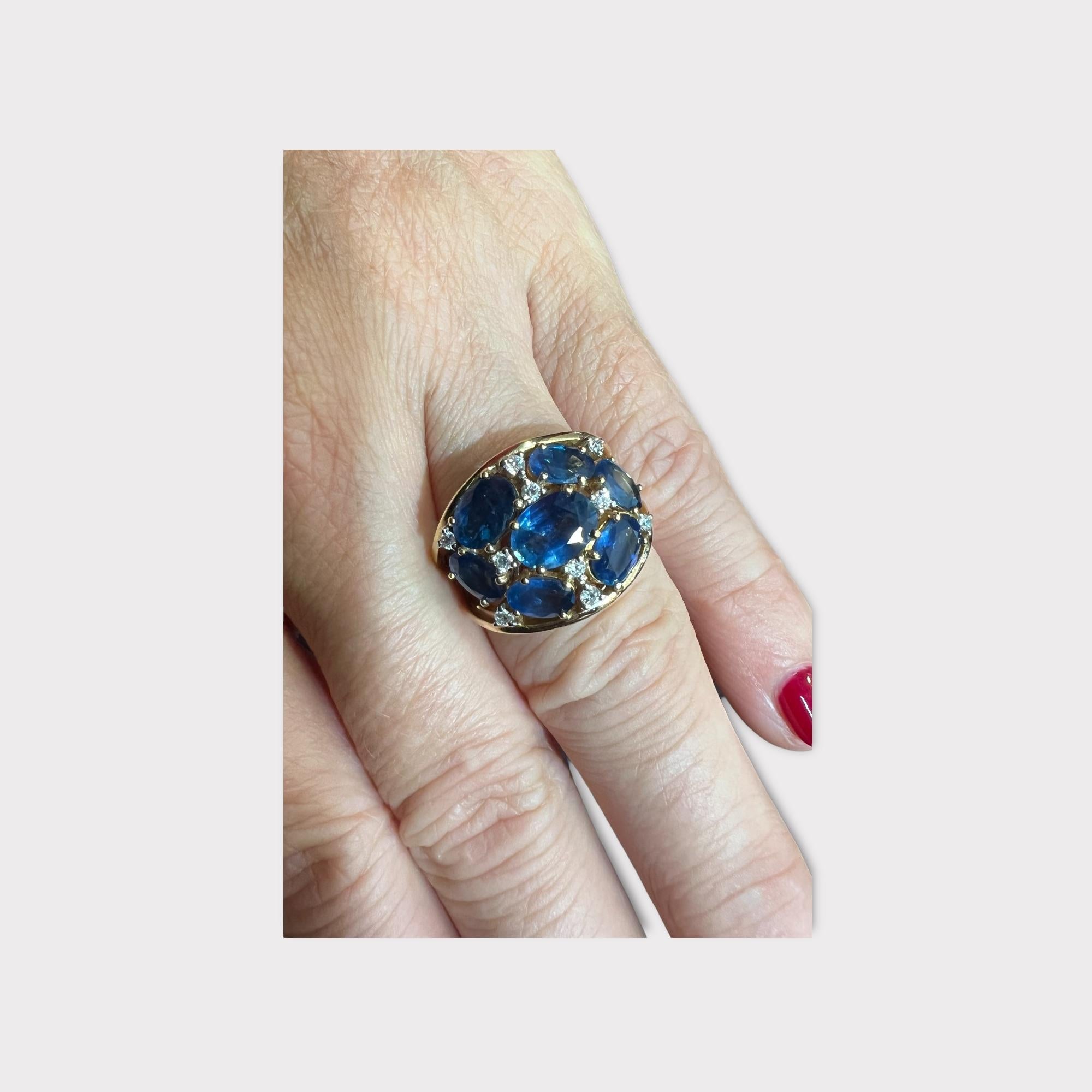 6, 19 Carat of Blue Saphirs and Diamonds, 18 Carat Gold Cocktail Ring In Good Condition In SAINT-OUEN-SUR-SEINE, FR