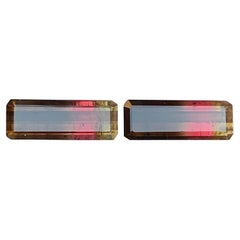 6.19 Carat Parti Tri Color Natural Tourmaline Emerald Cut Loose Gemstone Pair