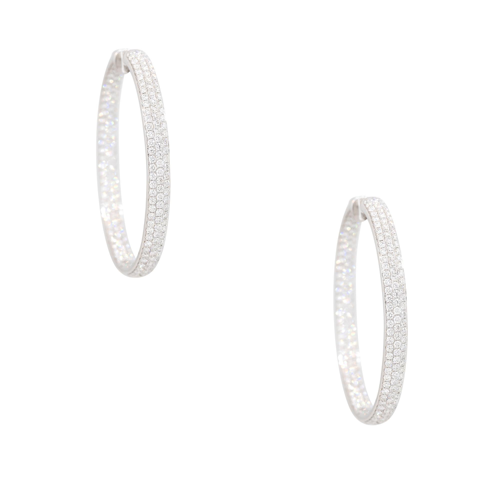 Modern 6.19 Carat Pave Diamond Inside-Out Oval Hoop Earrings 18 Karat In Stock For Sale