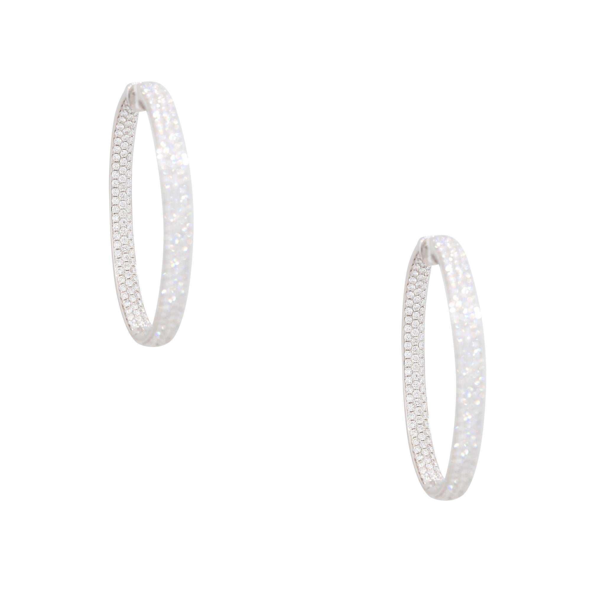 Round Cut 6.19 Carat Pave Diamond Inside-Out Oval Hoop Earrings 18 Karat In Stock For Sale