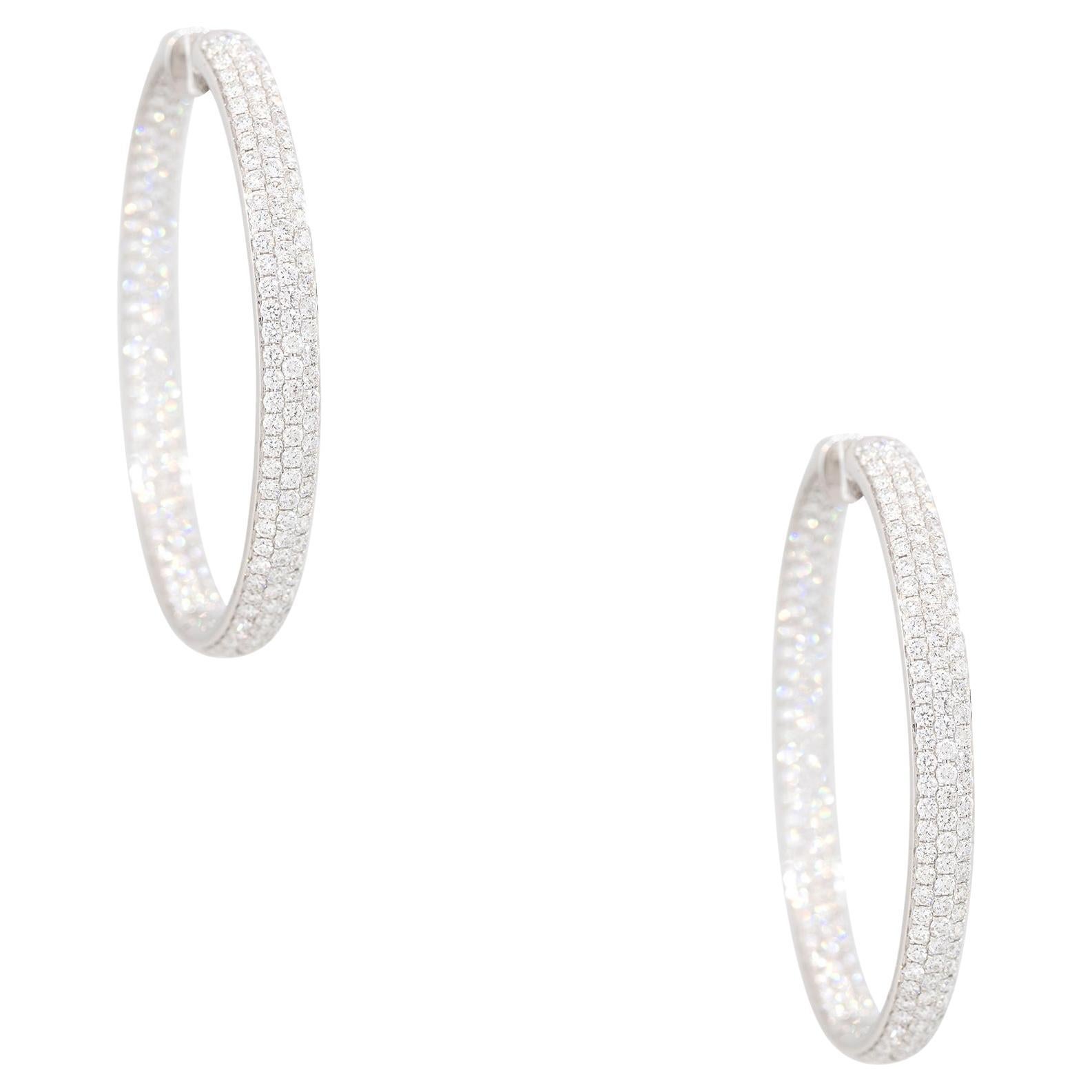 6.19 Carat Pave Diamond Inside-Out Oval Hoop Earrings 18 Karat In Stock For Sale