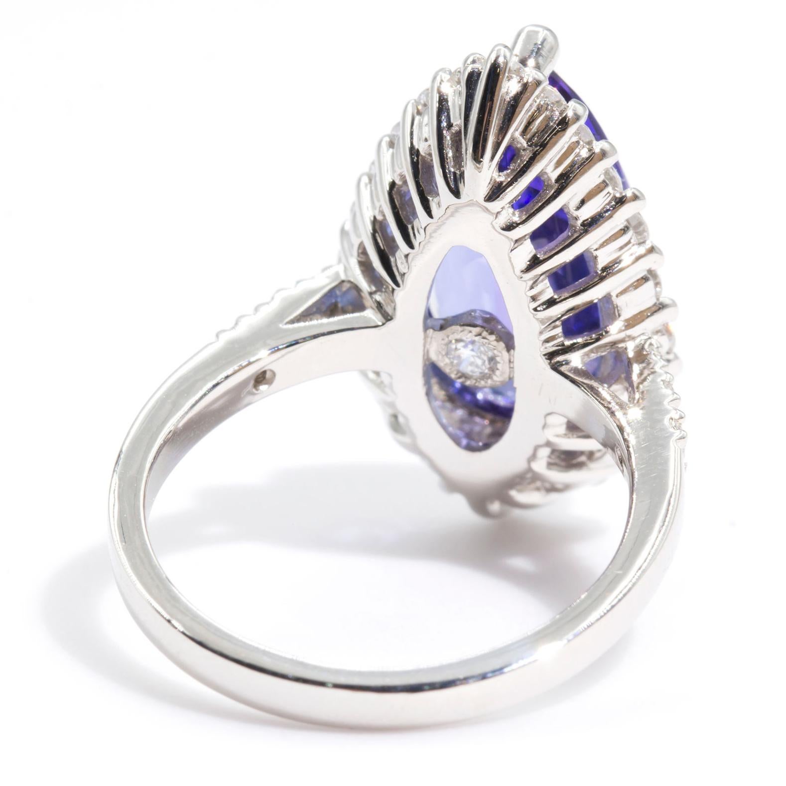 6.19 Carat Pear Tanzanite with 0.86 Carats Round Diamond Platinum Cocktail Ring In New Condition For Sale In Hamilton, AU