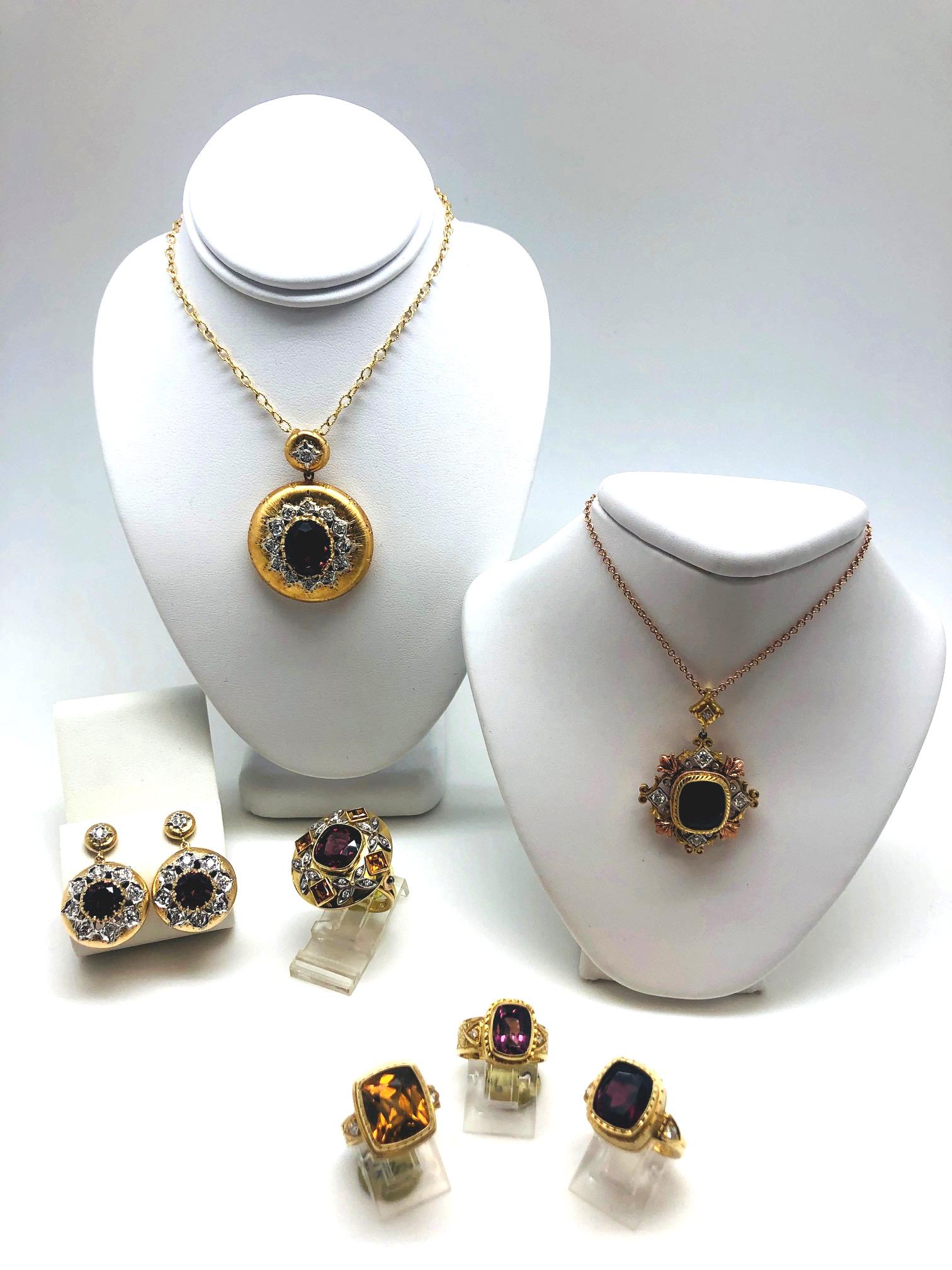 6.19 Karat Rhodolith-Granat, Diamant Gelb-, Weiß- und Roségold Anhänger-Halskette 3