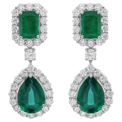 6.19 Carat Zambian Emerald 1.99 Carat SI/H Diamond Earrings 14 Karat White Gold