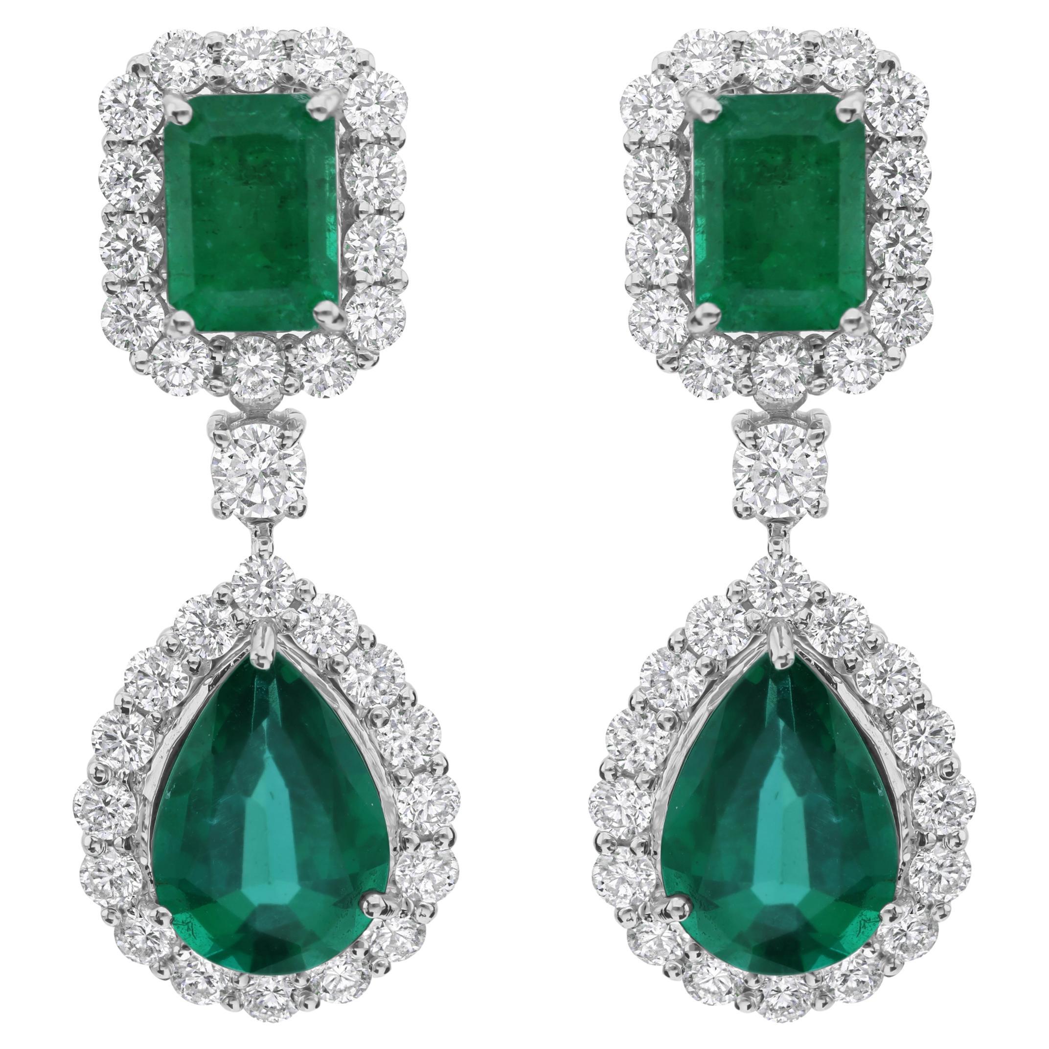6,19 Karat sambischer Smaragd 1,99 Karat SI/H Diamant-Ohrringe 18 Karat Weißgold im Angebot