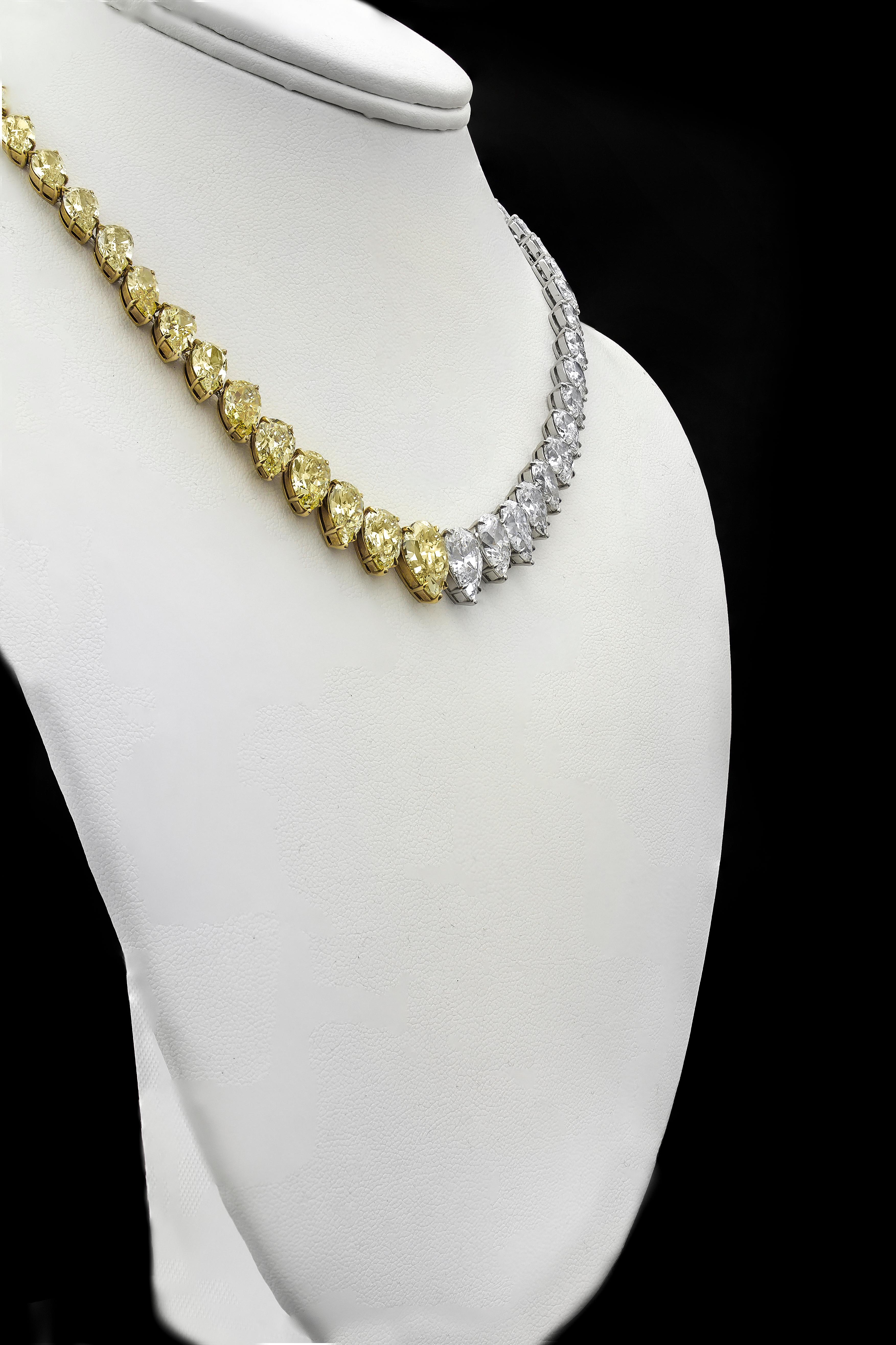 Contemporary Roman Malakov 61.96 Carat Graduating Yellow and White Diamond Rivière Necklace For Sale