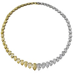 Roman Malakov Diamonds 61.96 Carat Graduating Yellow and White Diamond Rivière Necklace