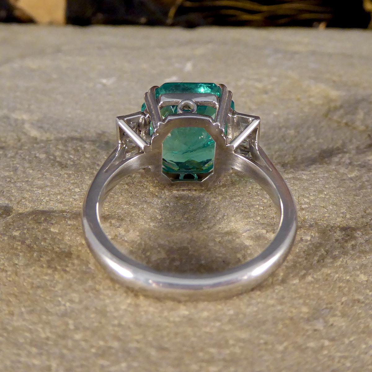 Octagon Cut 6.19ct Octagonal Cut Columbian Emerald and Diamond Ring Platinum with Gem Cert For Sale