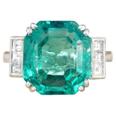 6.19ct Octagonal Cut Columbian Emerald and Diamond Ring Platinum with Gem Cert